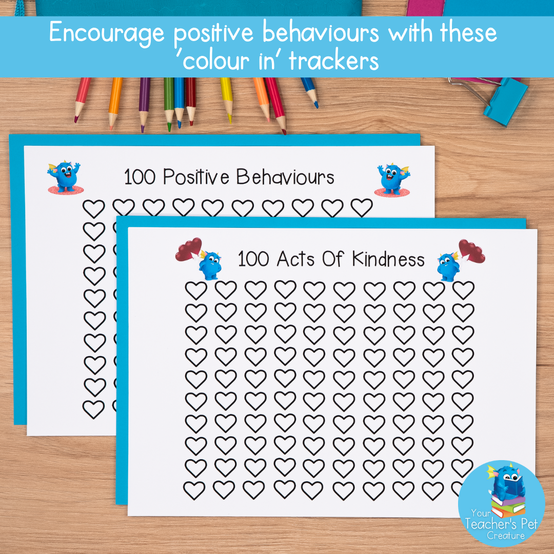 100 Acts of Kindness + Friendship Chart - Positive Behaviour Reward Tracker