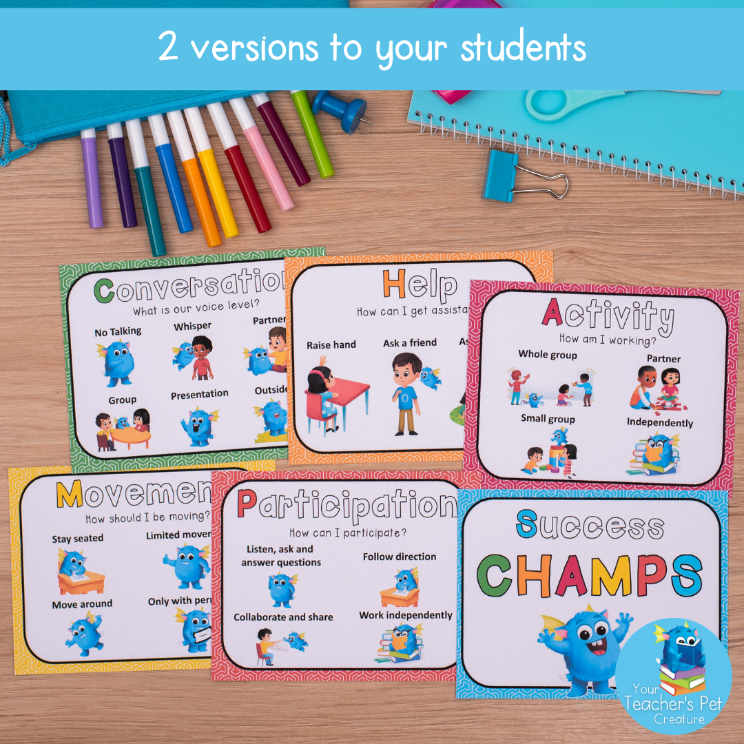 CHAMPS Posters for the Classroom - Upper & Lower Primary - PDF & Editable Format