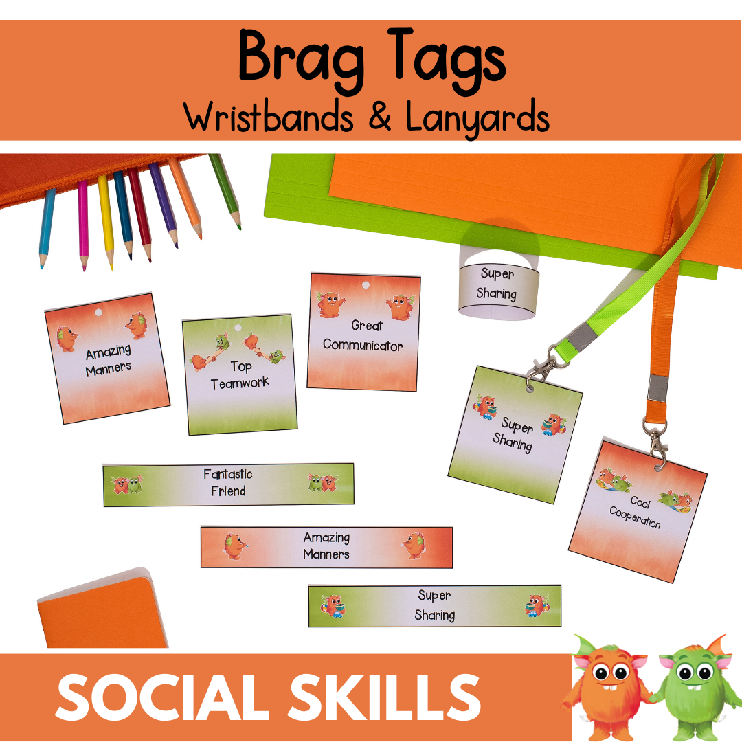 Printable Brag Tags Lanyards and Wristbands - Orange and Green
