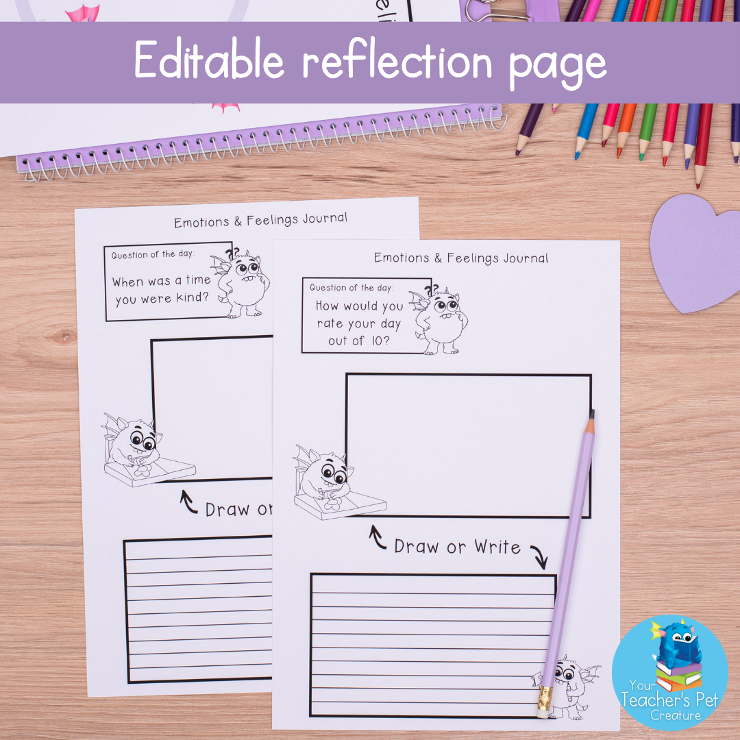 Emotions & Feelings Daily Reflection Journal - Question of the Day Write or Draw