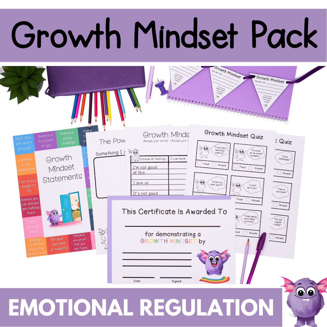 Growth Mindset Poster & Activities Pack + Quiz & Goal Setting Bunting