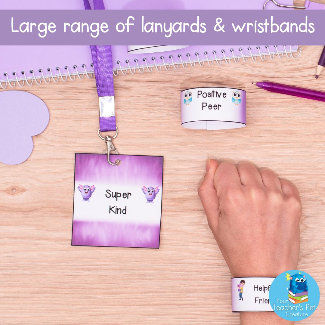 Printable Brag Tags Lanyards & Wristbands - Purple