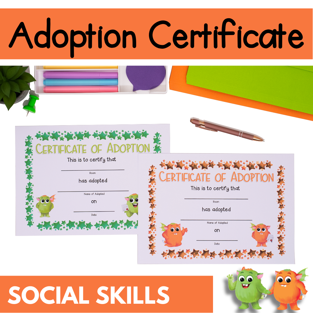 Adoption Certificate - Orange and Green