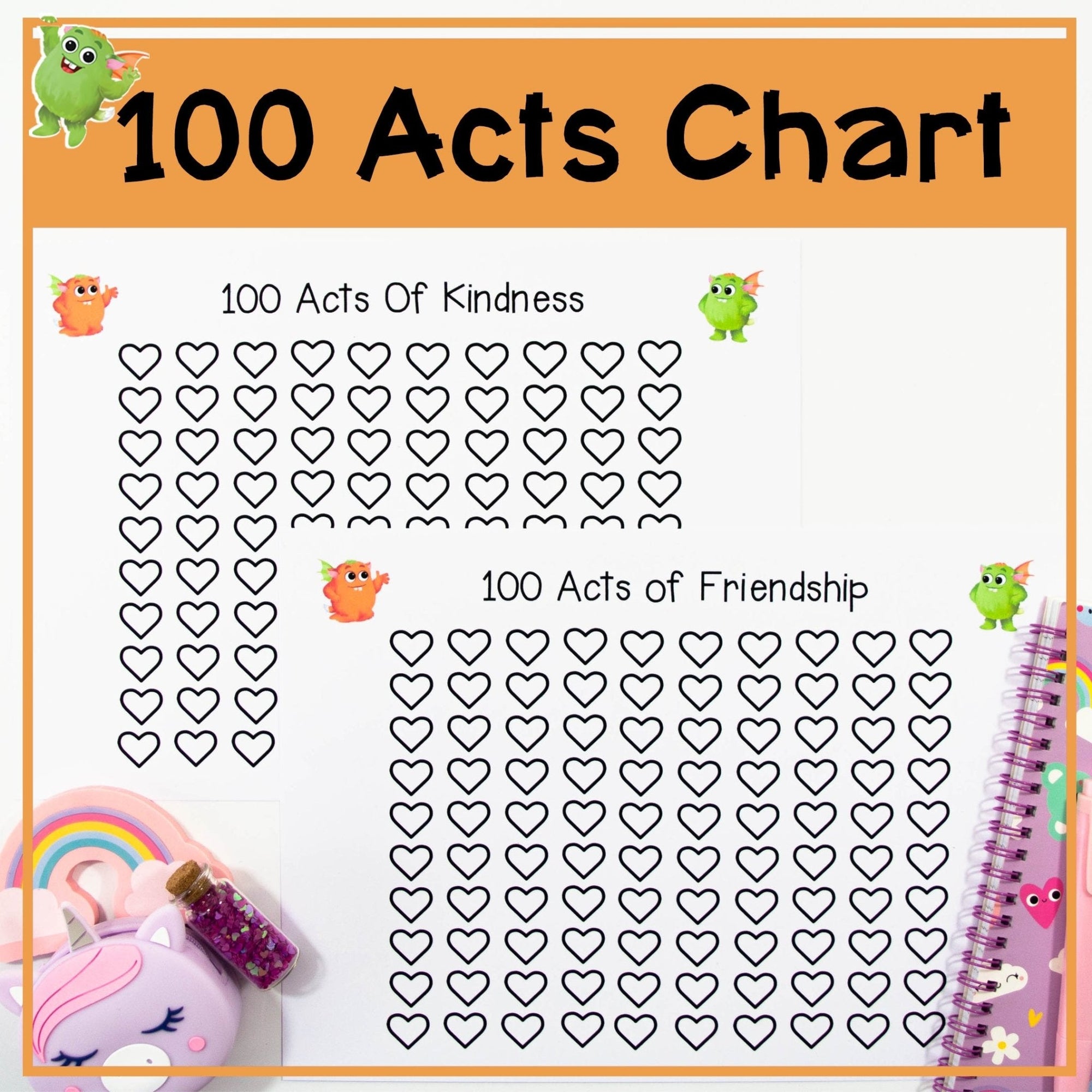 100 Acts Of Kindness Chart & 100 Acts Of Friendship Chart - Your Teacher's Pet Creature
