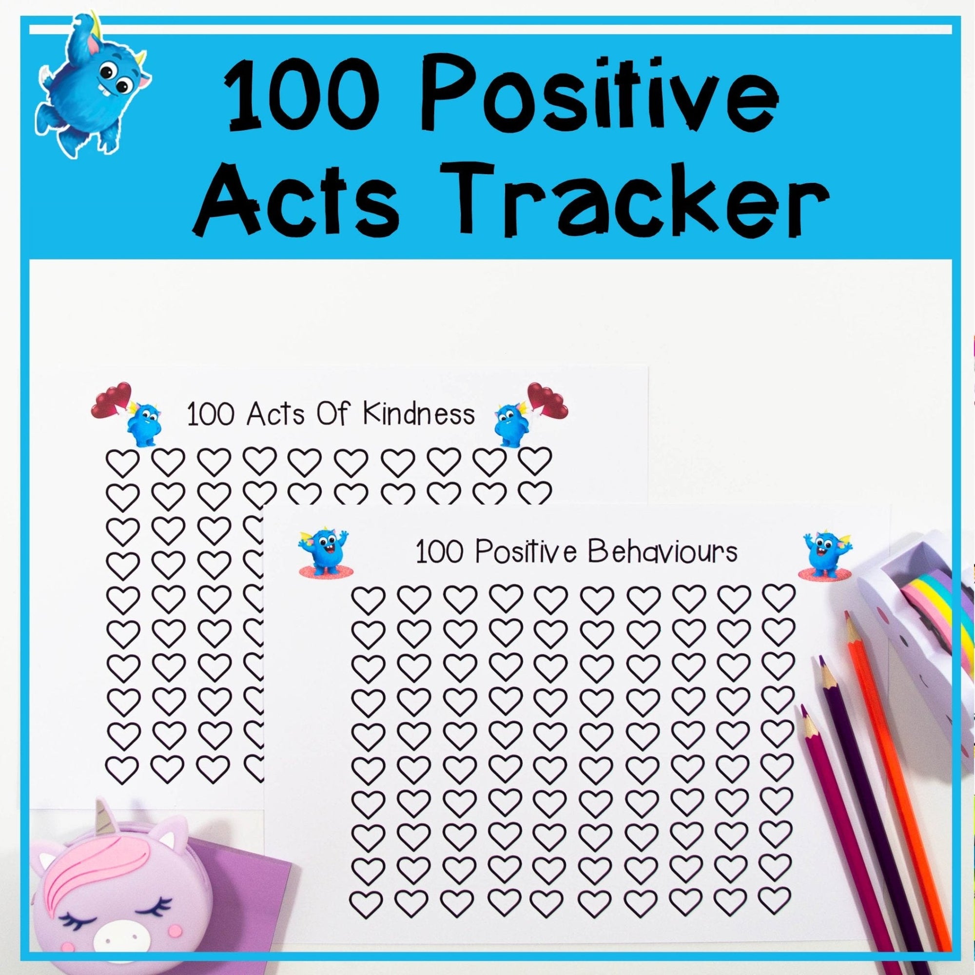 100 Acts of Kindness + Friendship Chart - Positive Behaviour Reward Tracker - Your Teacher's Pet Creature