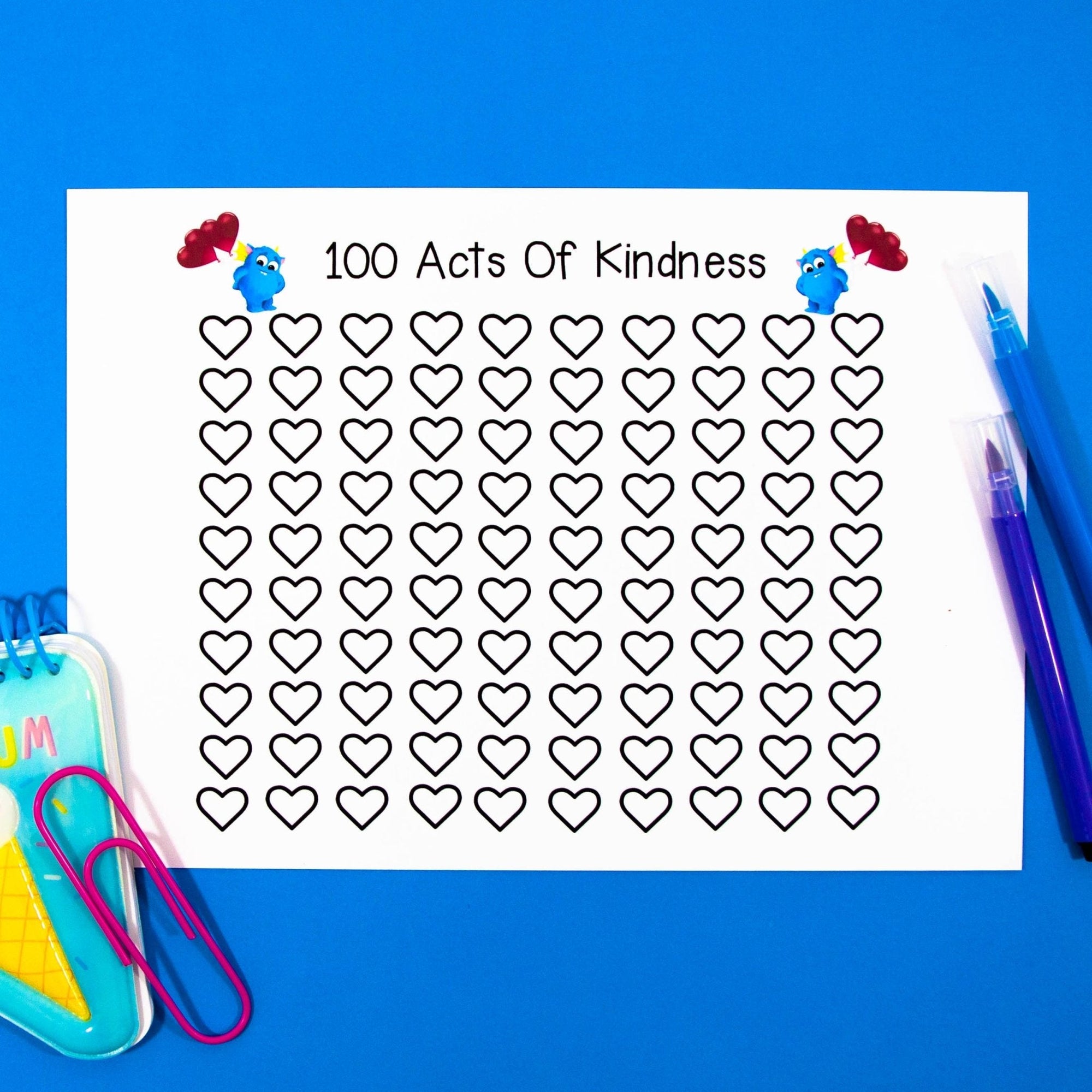 100 Acts of Kindness + Friendship Chart - Positive Behaviour Reward Tracker - Your Teacher's Pet Creature