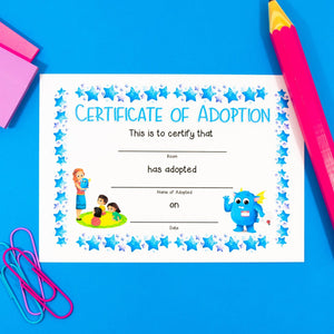 Adoption Certificate - Blue - Your Teacher's Pet Creature