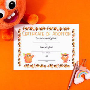 Adoption Certificate - Orange and Green - Your Teacher's Pet Creature