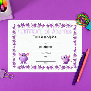 Adoption Certificate - Purple - Your Teacher's Pet Creature