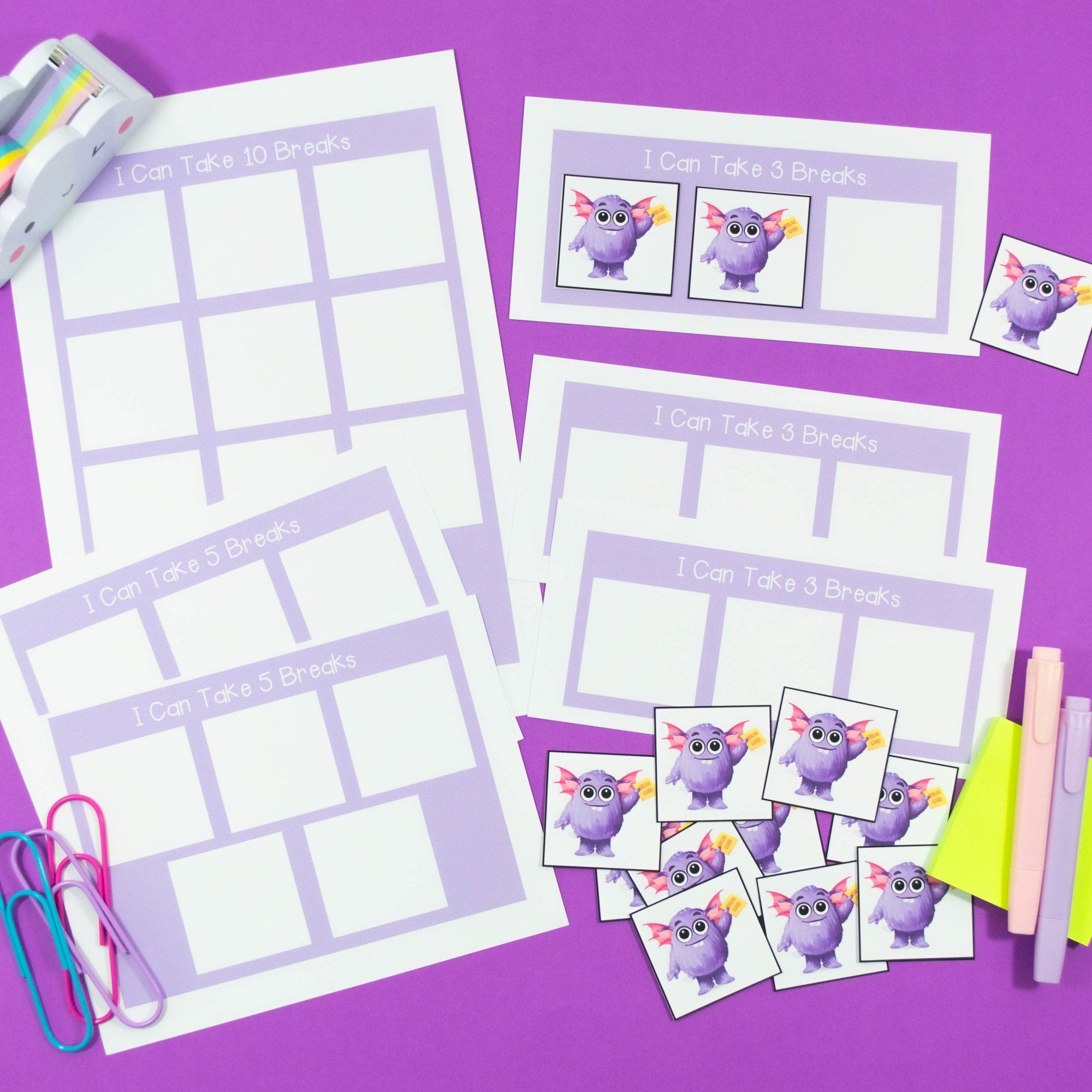 Break Cards & Break Tracker - Printable Activity & Movement Cards - Your Teacher's Pet Creature