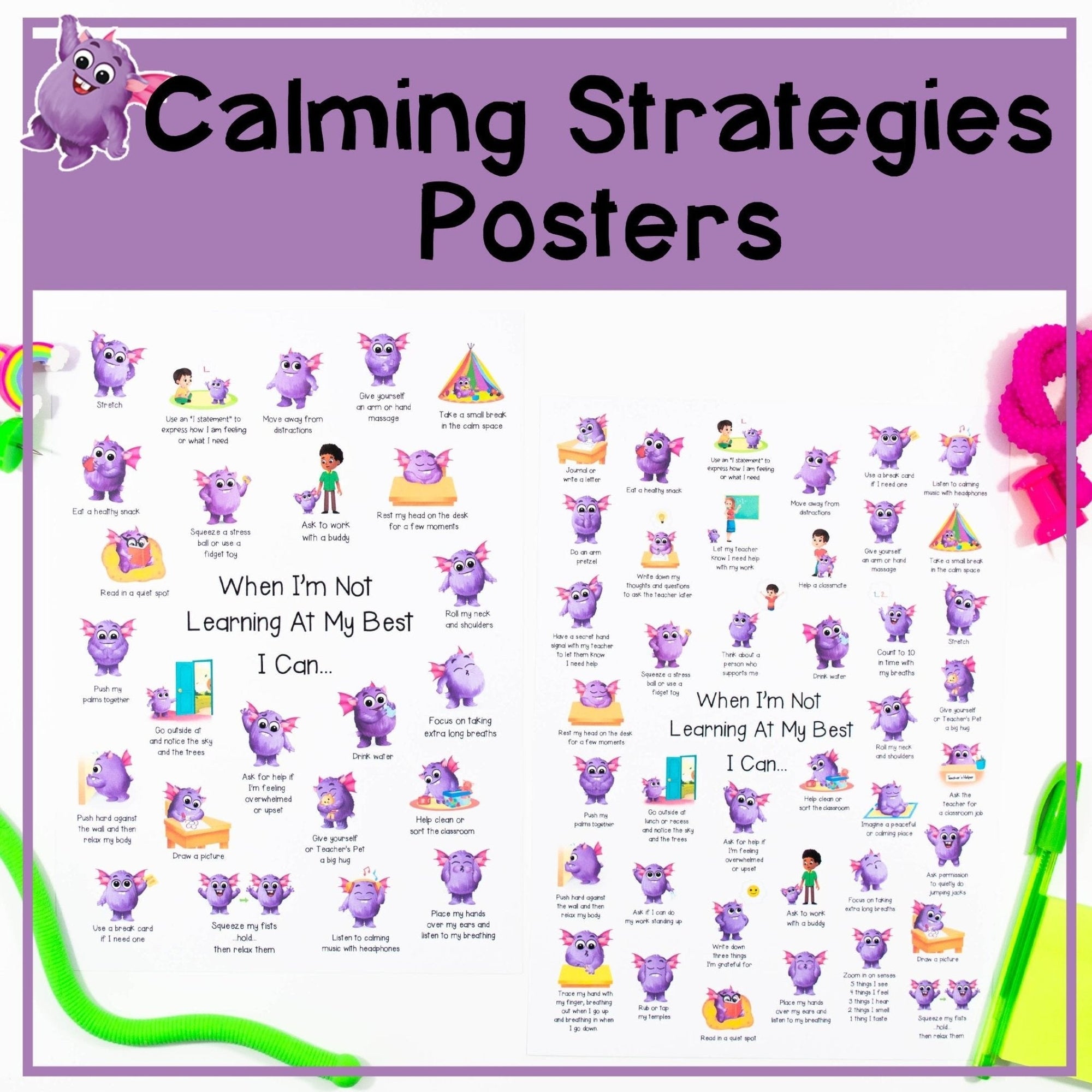 Calming Strategies Posters for Emotional Regulation - Calming Corner Printables - Your Teacher's Pet Creature