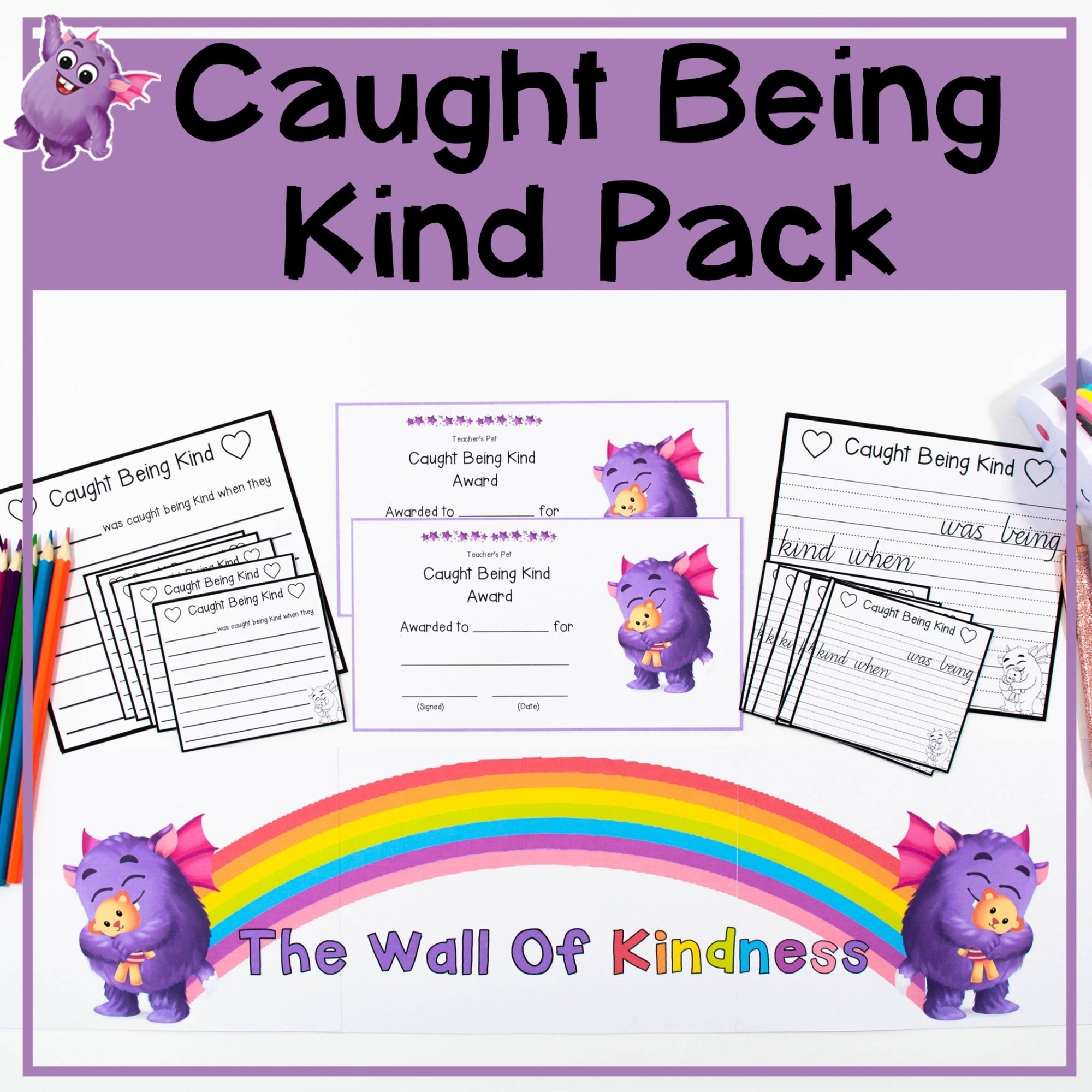 Caught Being Kind Pack - Nominate Acts of Kindness + Award + Banner - Your Teacher's Pet Creature