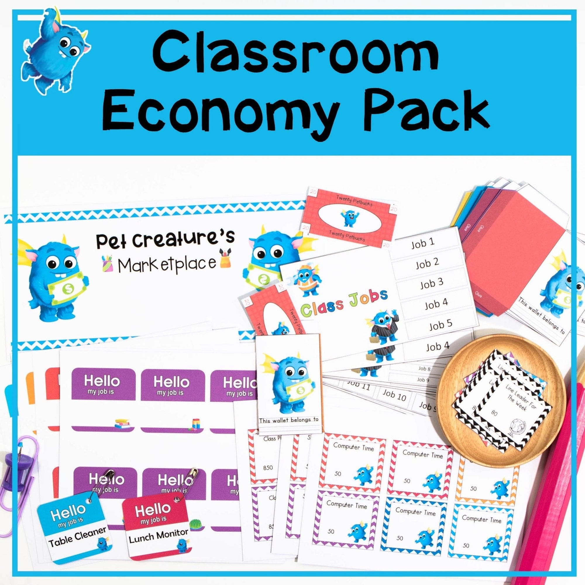 Classroom Economy Pack - Printable Marketplace with Currency Rewards & Job Cards - Your Teacher's Pet Creature
