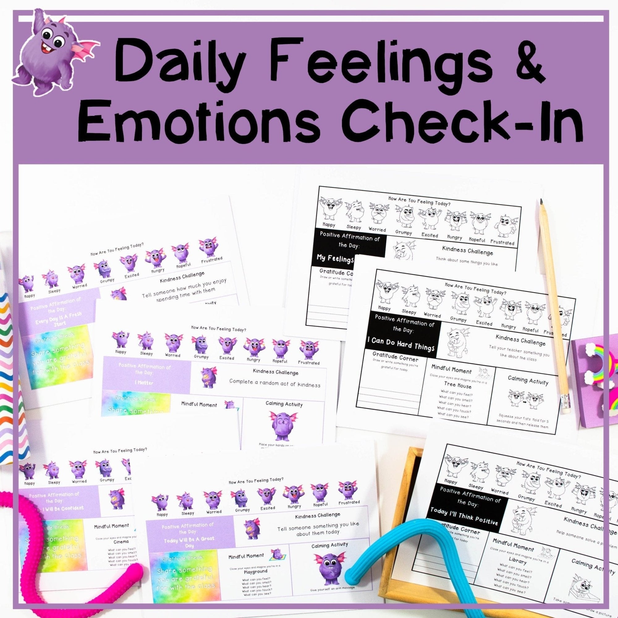 Daily Feelings & Emotions Check In Chart - Mindfulness Printable & Powerpoint - Your Teacher's Pet Creature