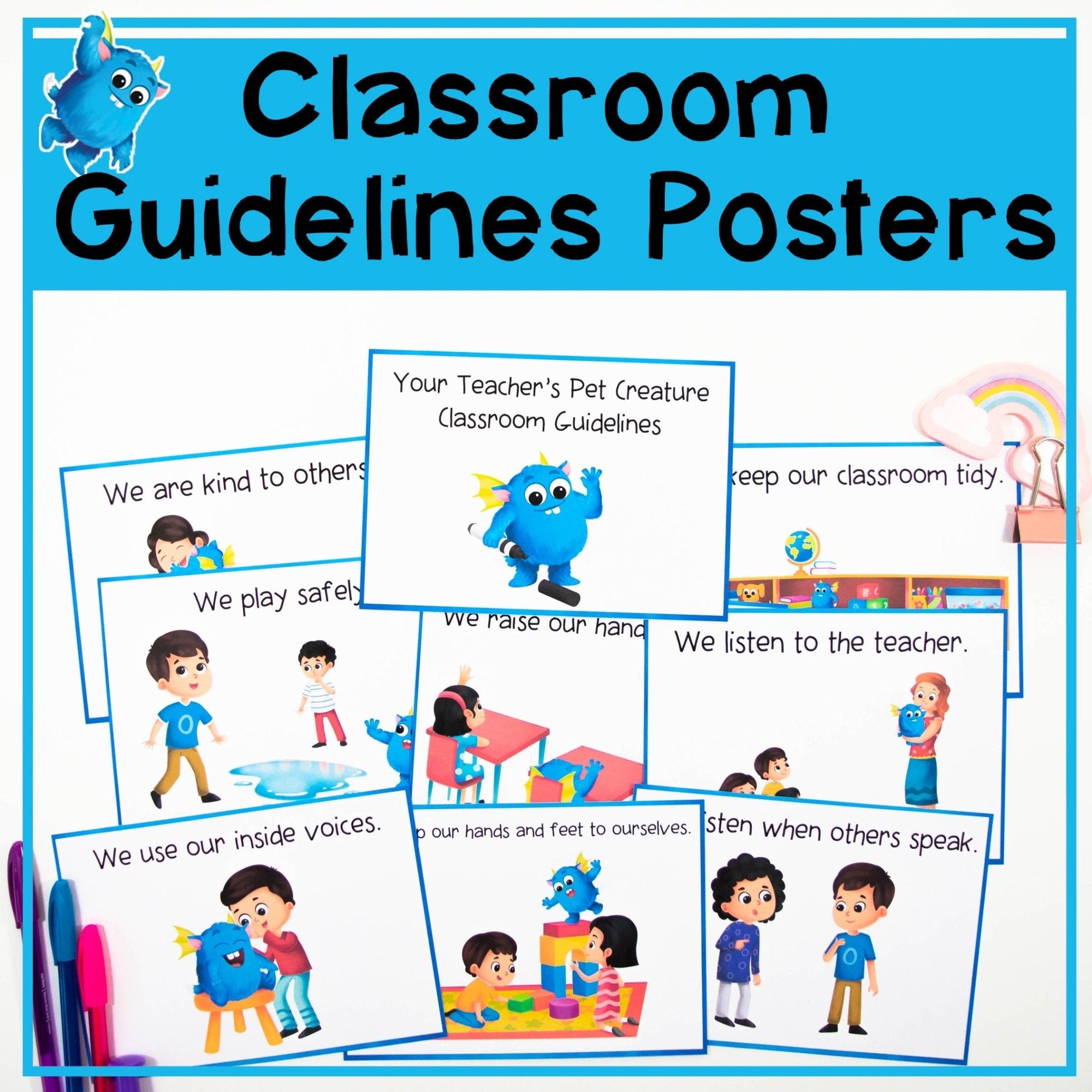 Editable Visual Classroom Guidelines & Rules Posters - Positive Behaviours - Your Teacher's Pet Creature
