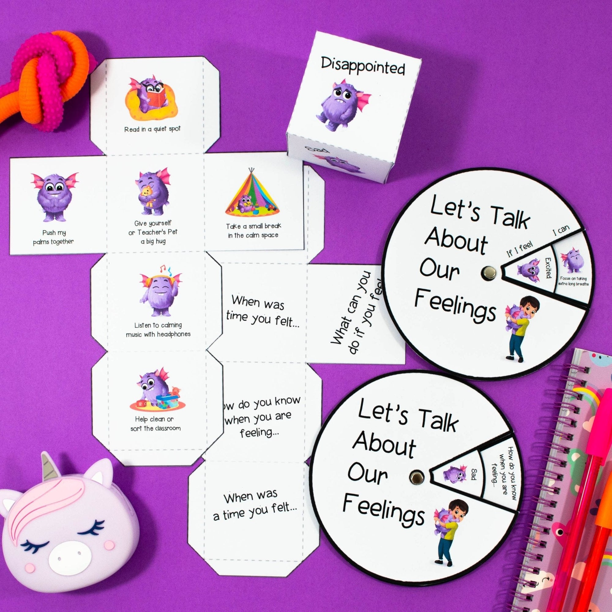 Feelings & Emotions - Dice & Spinners - Discussion Starters & Calming Strategies - Your Teacher's Pet Creature