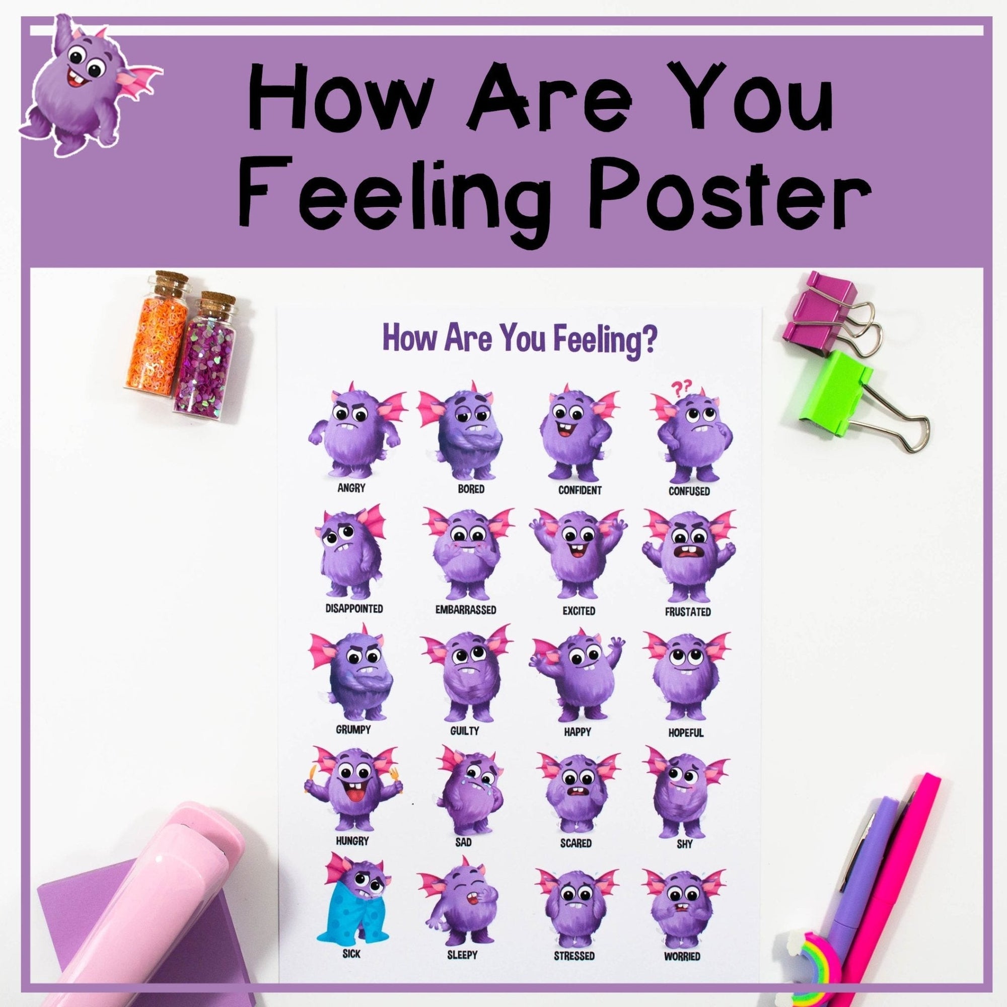 How Are You Feeling? Poster - Recognise Emotions Check in Chart with Pictures - Your Teacher's Pet Creature