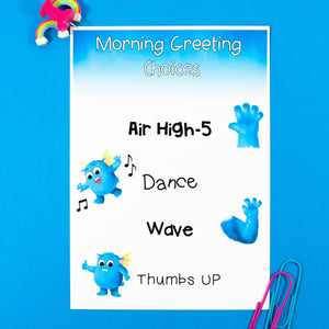 Morning Greetings Posters - Including Socially Distanced Non Contact Greetings - Your Teacher's Pet Creature