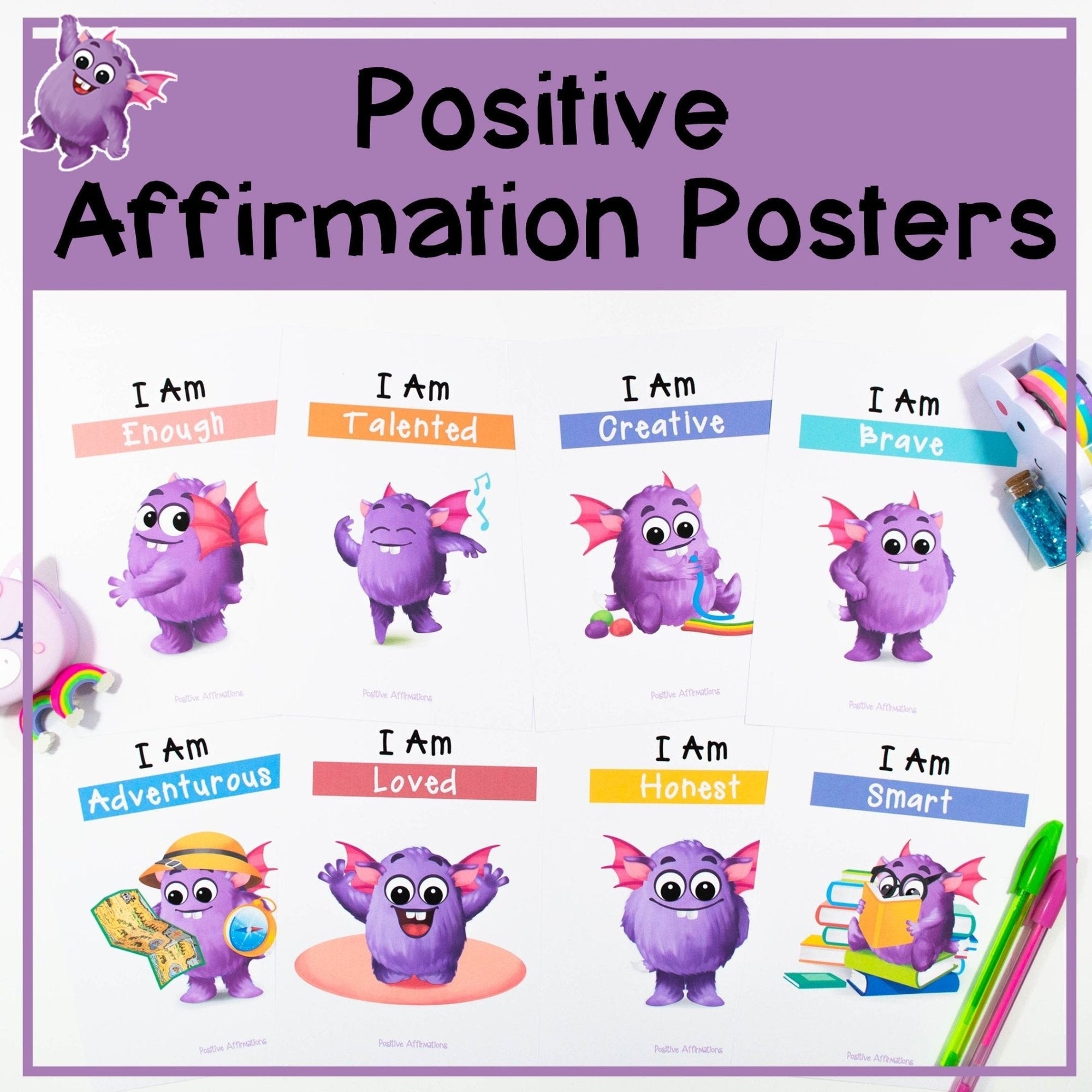Positive Affirmation Posters - Positive Mindset Poster Pack for A4 or A3 format - Your Teacher's Pet Creature