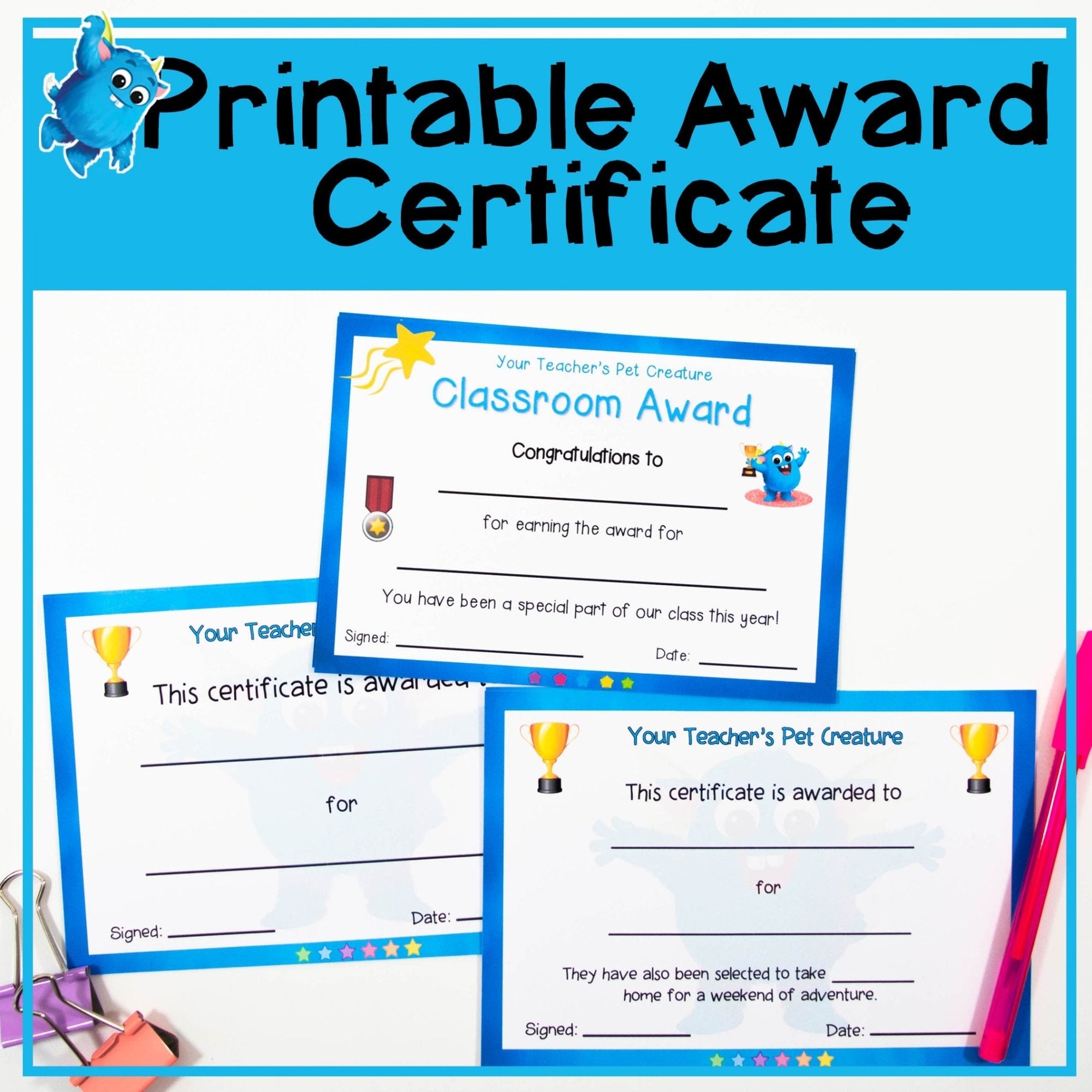 Printable Award Certificate to Encourage Positive Behaviours - Individual Reward - Your Teacher's Pet Creature