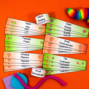 Printable Brag Tags Lanyards and Wristbands - Orange and Green - Your Teacher's Pet Creature