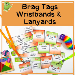 Printable Brag Tags Lanyards and Wristbands - Orange and Green - Your Teacher's Pet Creature