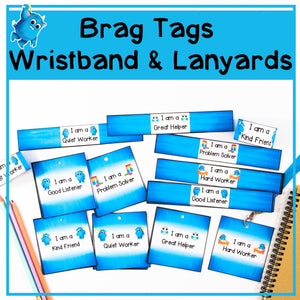 Printable Brag Tags Lanyards & Wristbands - Blue - Your Teacher's Pet Creature