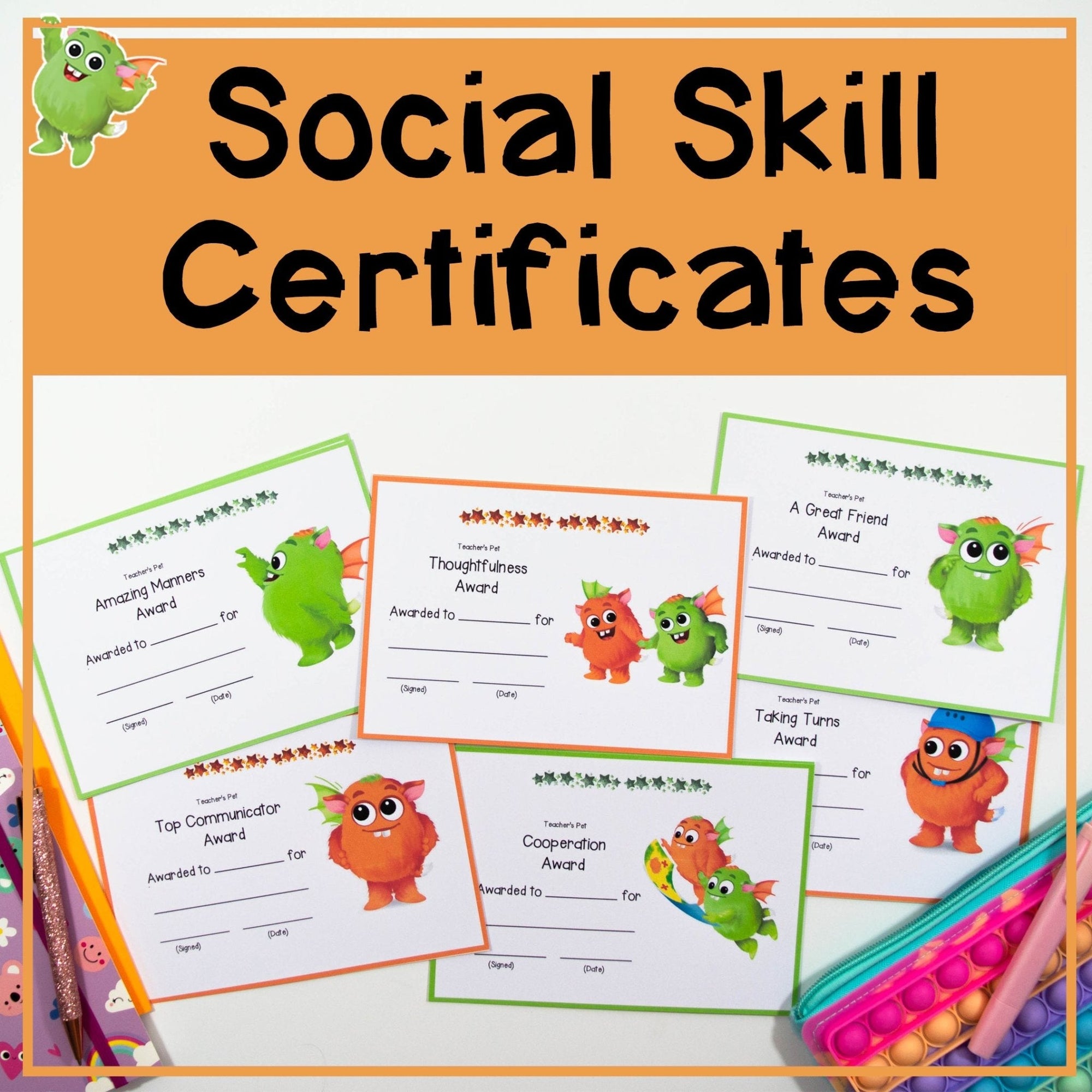 Social Skills Classroom Certificates - Your Teacher's Pet Creature