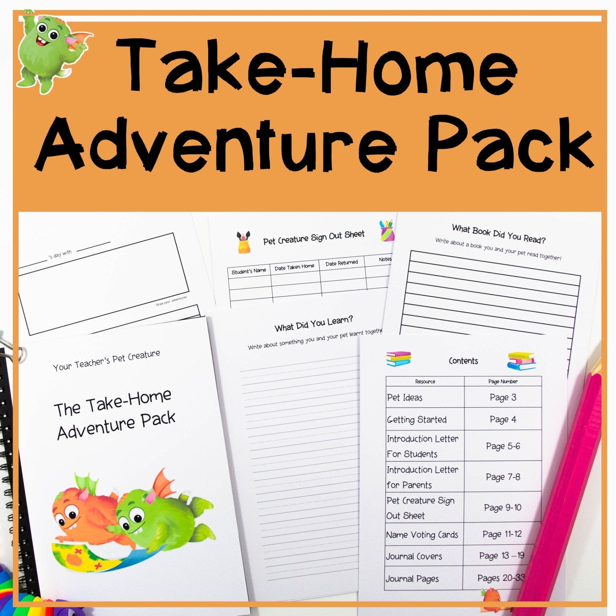 Take Home Adventure Pack - Green and Orange - Your Teacher's Pet Creature