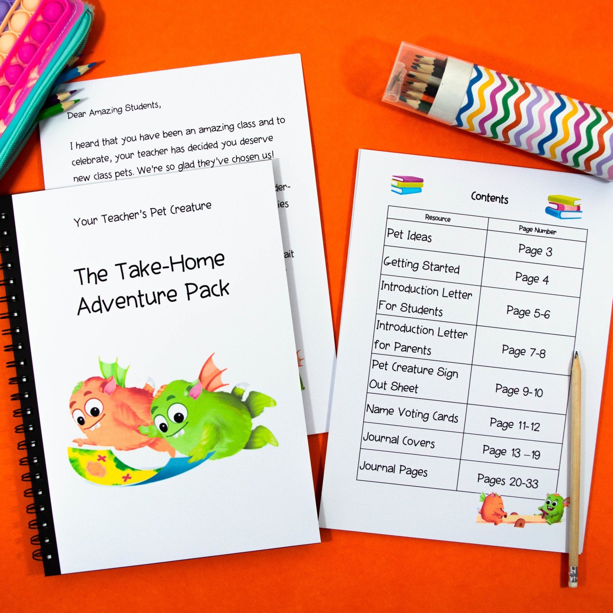 Take Home Adventure Pack - Green and Orange - Your Teacher's Pet Creature