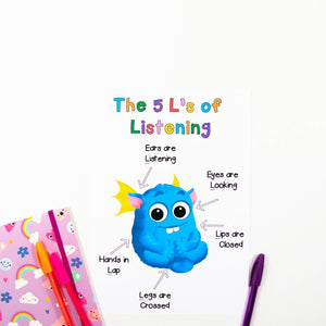 The 5 L's Of Listening And Learning a Printable Poster for The Five L's - Your Teacher's Pet Creature