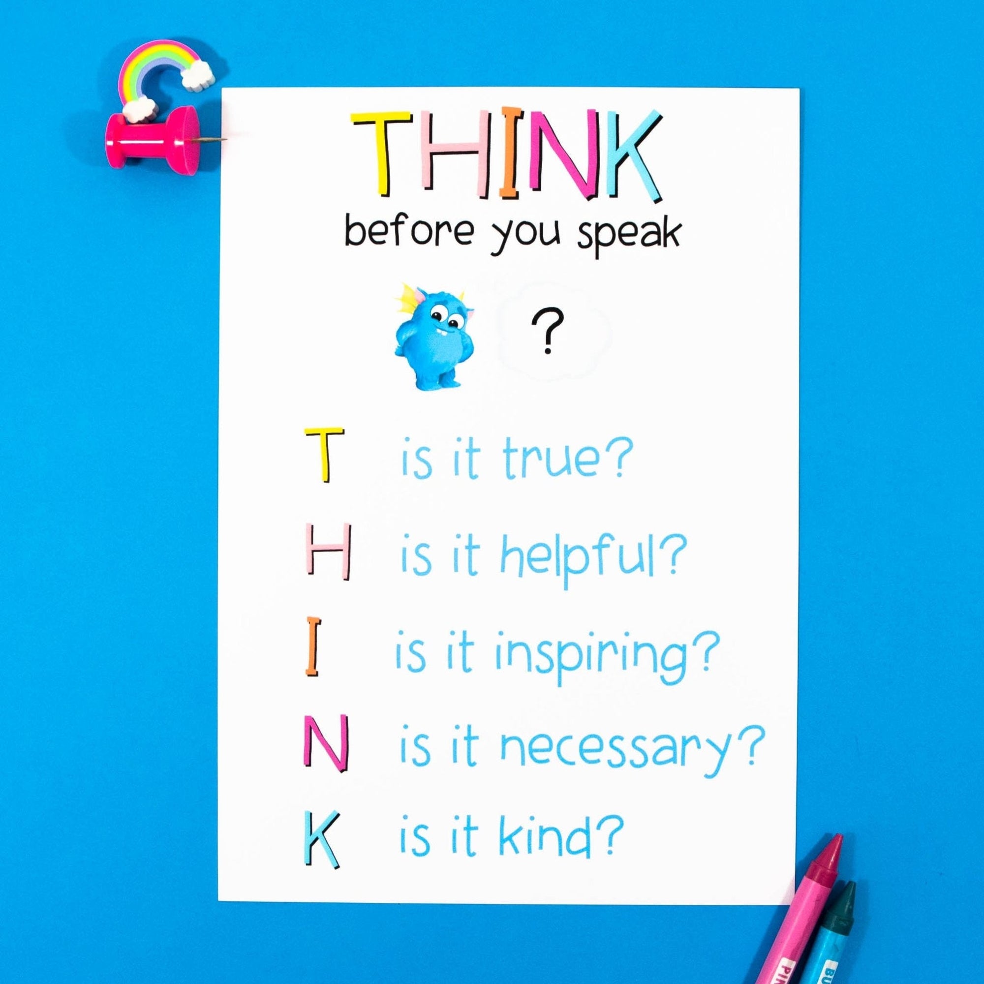 THINK Positive Behaviour Management Printable Poster for the Classroom - Your Teacher's Pet Creature